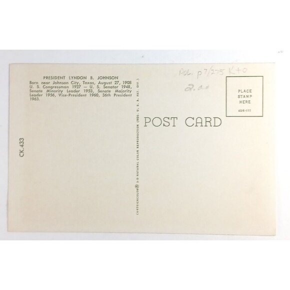 President Lyndon B Johnson 36th President USA Postcard Standing Oval Office Flag - Picture 3 of 4